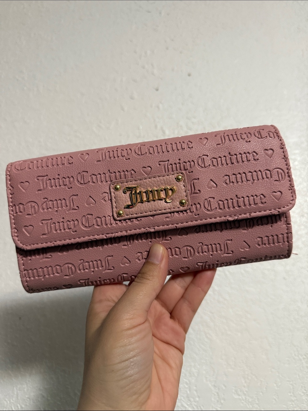 Juicy Couture Dusty Rose Logo-Embossed Wallet with Gold Plaque